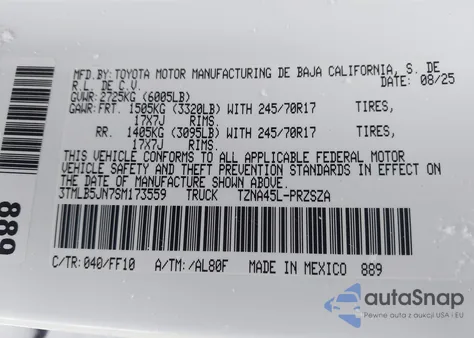 2025 Toyota Tacoma Sr5 z USA, uszkodzony, nr VIN 3TMLB5JN7SM173559